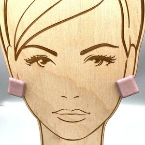 Vintage Cased Glass Earrings, Reverse Painted Lavender Square Clip Ons